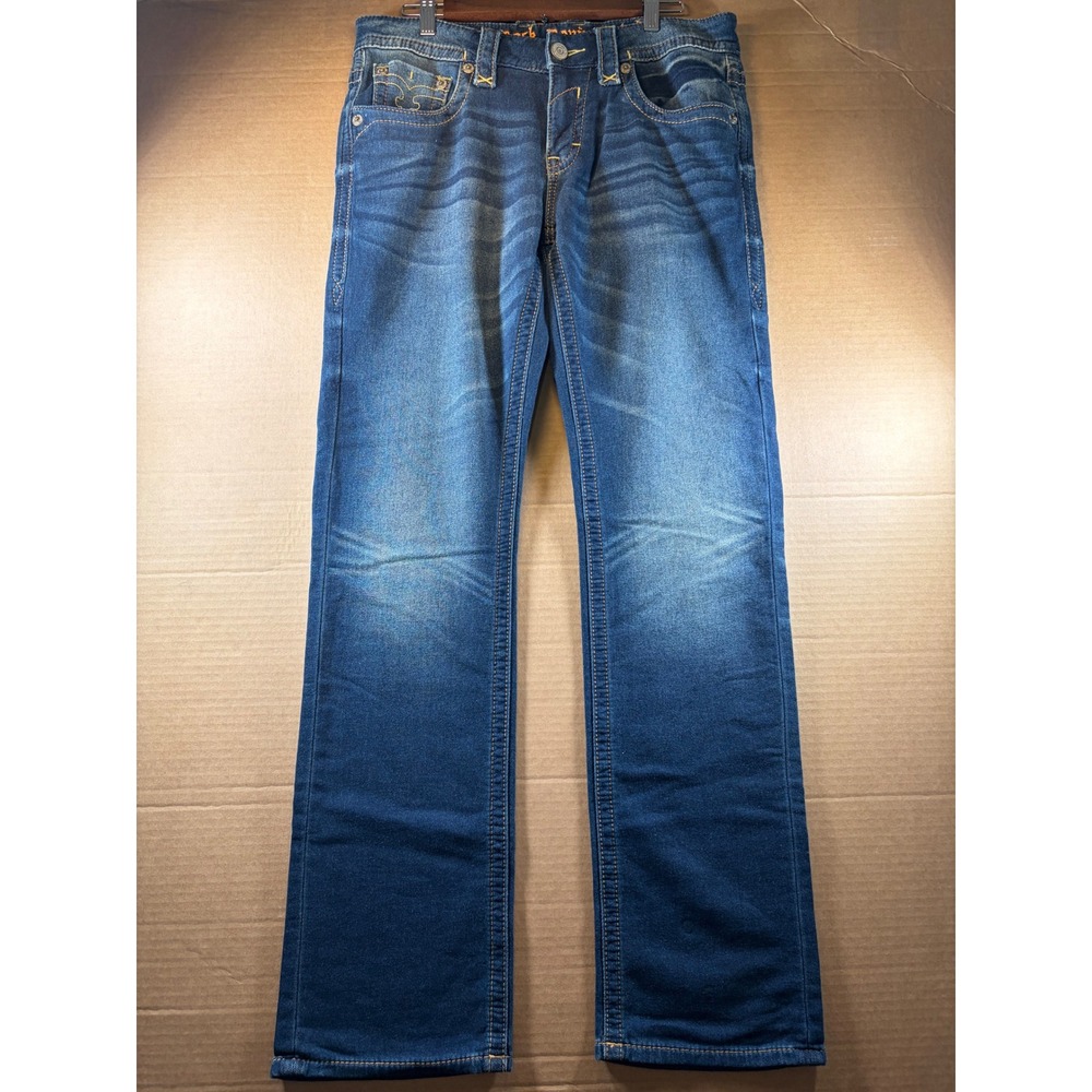 Rock Revival Evan Straight Jeans Mens‎ 32 Blue Medium Wash Flap Pocket Denim